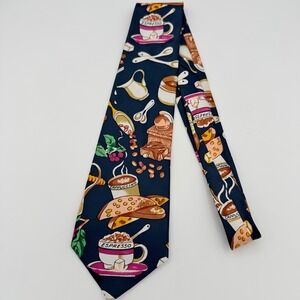 Studio 890 Hand Made Mens Navy Coffee Cup Espresso Cappuccino Silk Necktie